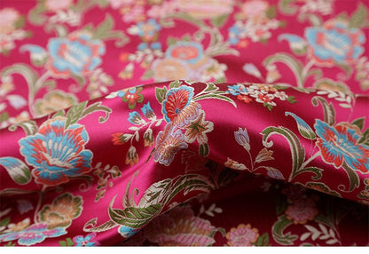 Floral Silk Brocade Fabric: 29.5" Wide, Sewing & Upholstery By The Meter