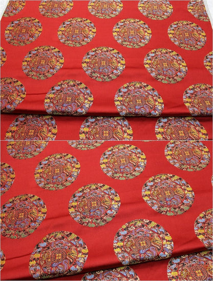 Chinese Fu Brocade Fabric: Floral Jacquard Satin, 29.5"W