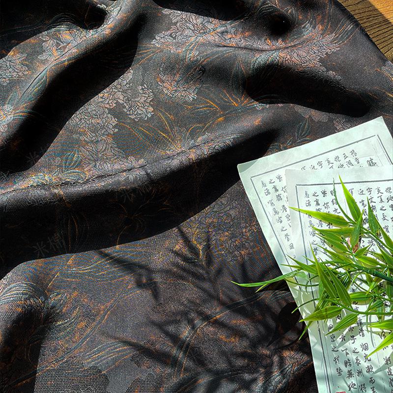 Floral Print Satin Tea Silk Fabric | Ash Gray, 59" Wide