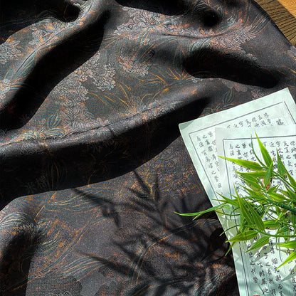 Floral Print Satin Tea Silk Fabric | Ash Gray, 59" Wide