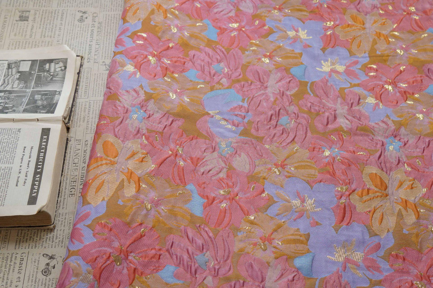 Gold Thread Embossed Jacquard Fabric: European Designer Upholstery & Sewing