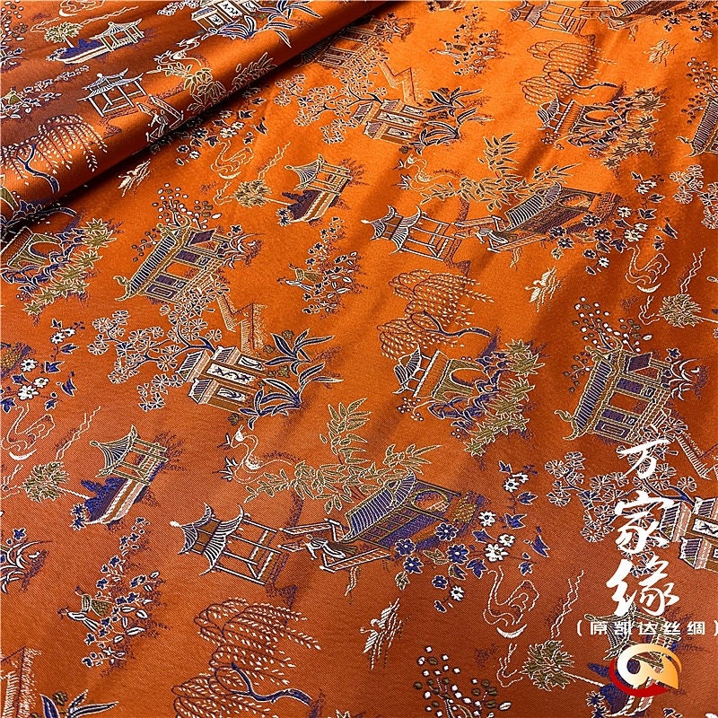 Qingming River Silk Brocade Fabric: Jacquard Damask, Upholstery & Costume (45"W)