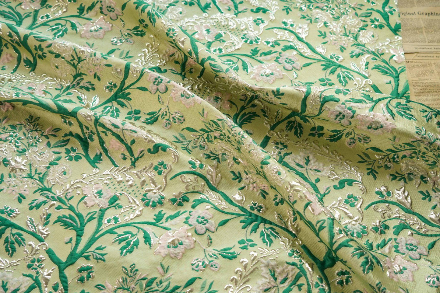 Gold Thread Jacquard Fabric: Retro Floral Upholstery, Costume, Decor