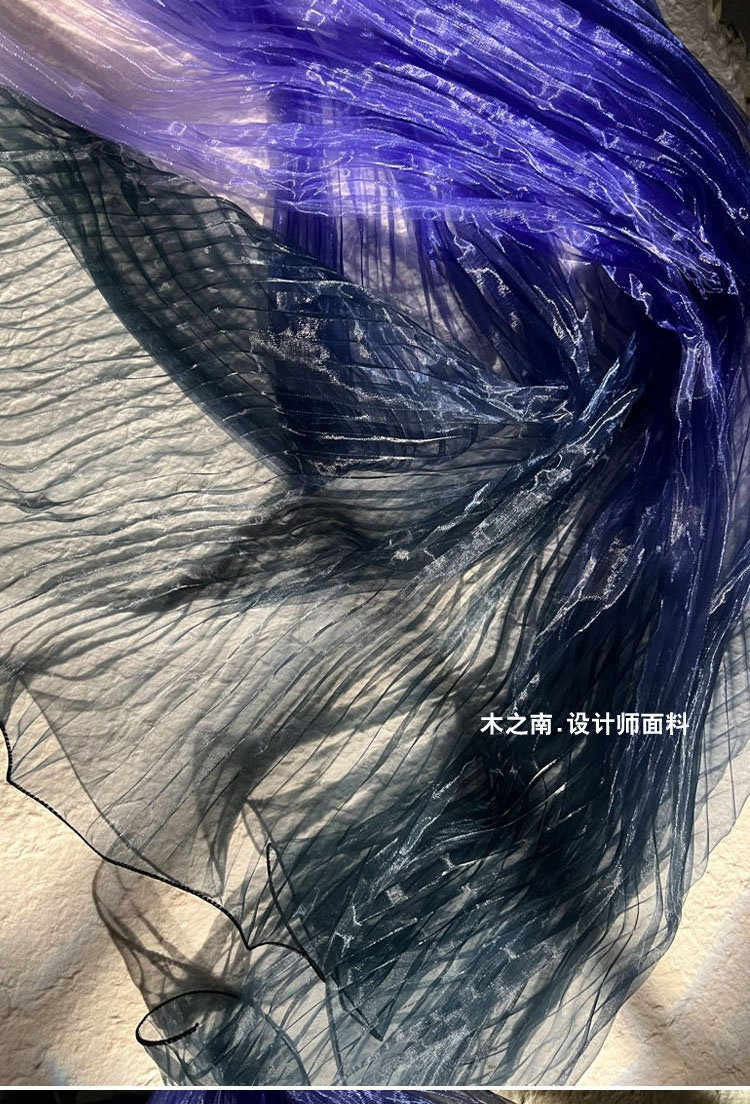 Accordion Pleated Laser Organza Fabric: Dramatic Sea Waves, 55"W