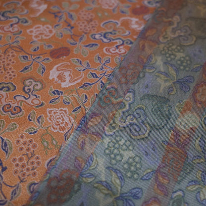 59"W Song Brocade Fabric: Eight Treasures Ganoderma Lucidum Pattern