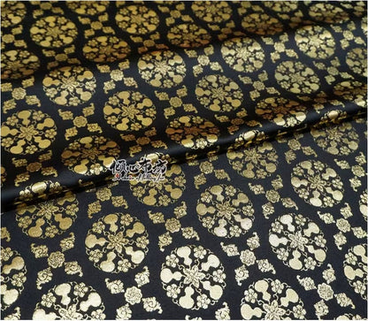 Nishijin Weaving Brocade Fabric: Auspicious Gourd Flower, Gold Thread (59"W)