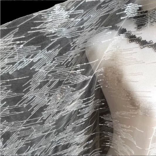 Tissu en maille pailletée, 150 cm de large, polyester transparent, pour costumes et décorations de mariage