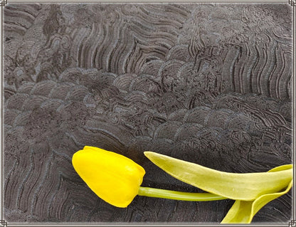 Dark Black Silk Rayon Brocade Jacquard Fabric - 29.5"W - By The Meter