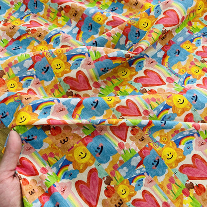 60s Cotton Fabric: Colorful Cartoon Print, Sewing Quilting Material