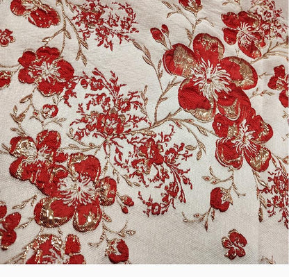 Gold Thread Floral Jacquard Fabric: 3D Oil Painting Texture, 55" Wide