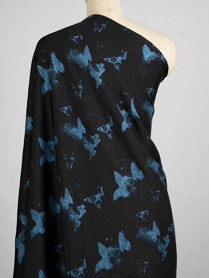Blue Butterfly Tea Silk Satin Fabric: 58"W Rayon Blend