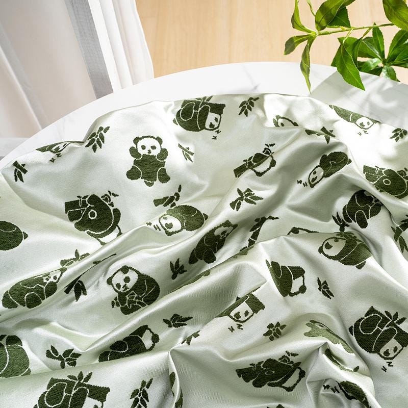 Panda and Bamboo Jacquard Satin Fabric ��" Wide, Qipao and Hanfu Material