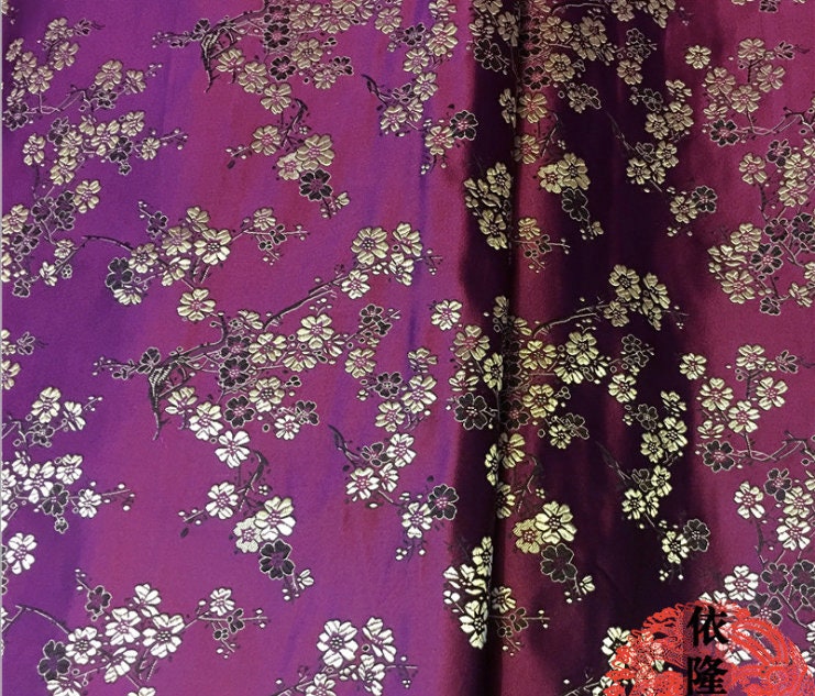 Tissu brocart de soie à fleurs de prunier : tissu pour cheongsam qipao, largeur 75 cm