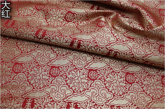 Cloud Brocade Fabric: Red & Gold Jacquard, Costume Dress Material