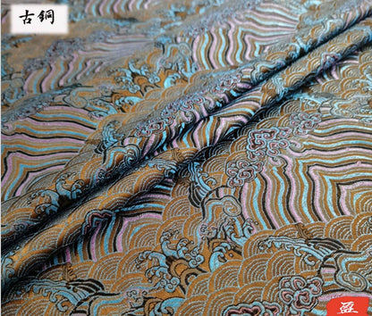 Tissu brocart de soie et rayonne à motif vagues océaniques - 150 cm de large