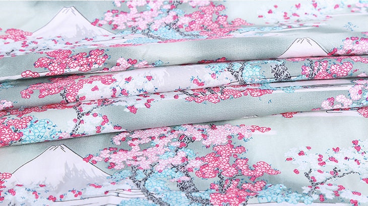 Mount Fuji Cotton Fabric: Japanese Floral Print, Sewing & Upholstery