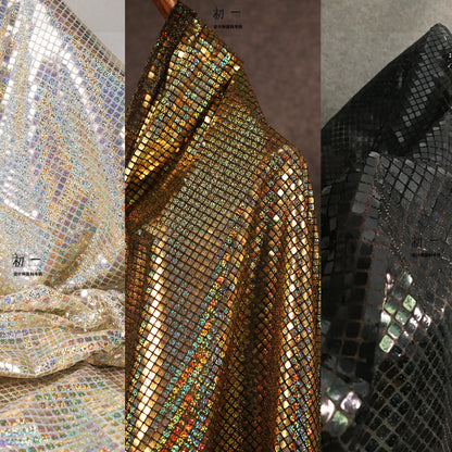 Gold Geometric Sequined Mesh Fabric, Wedding Designer Fabric, 37.5" Wide