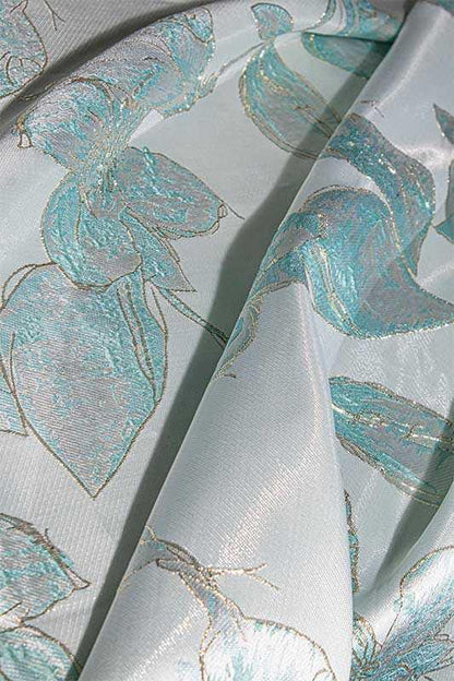 Floral Gold Thread Jacquard Fabric: 3D Designer Sewing Material