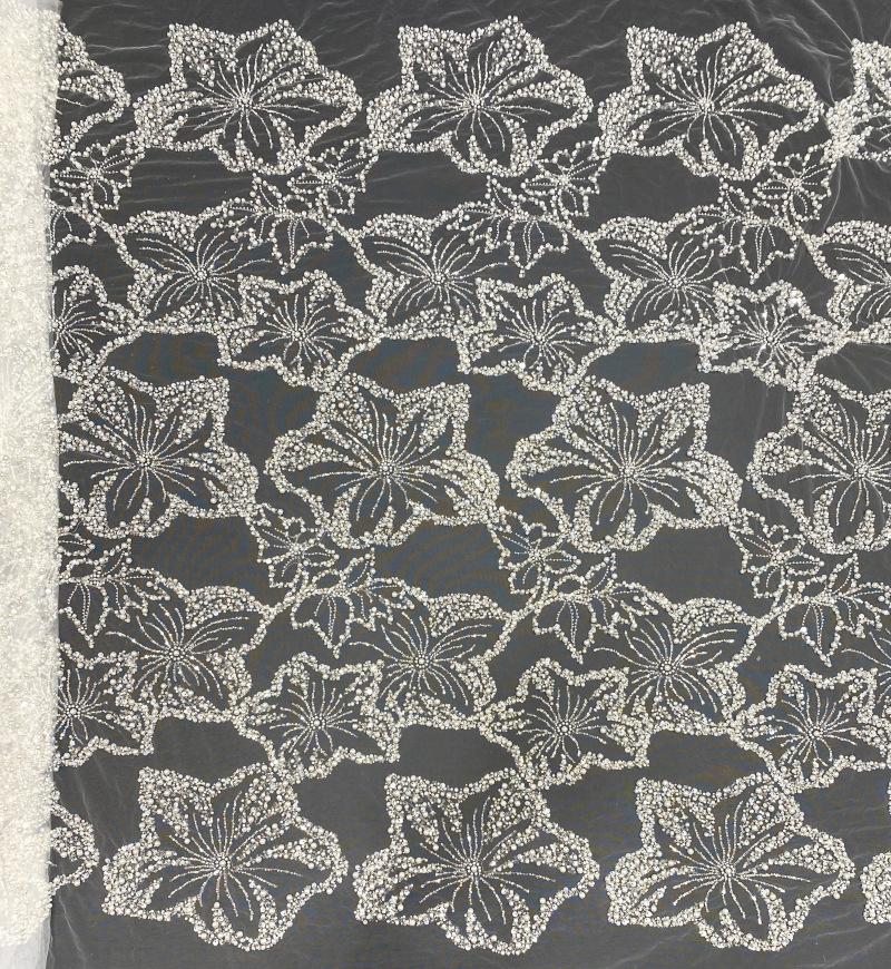 Pearl & Sequin Embroidered Fabric ��� 4/6/8mm Beads, Luxury Bridal Gown Material, Wedding Dress, Couture Sewing, High-End Fashion Fabr"W