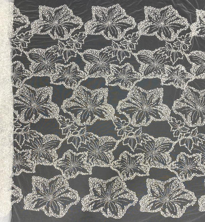 Pearl & Sequin Embroidered Fabric ��� 4/6/8mm Beads, Luxury Bridal Gown Material, Wedding Dress, Couture Sewing, High-End Fashion Fabr"W