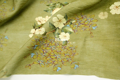 Floral Autumn Green Hemp Tencel Linen Fabric: Sewing & Crafts