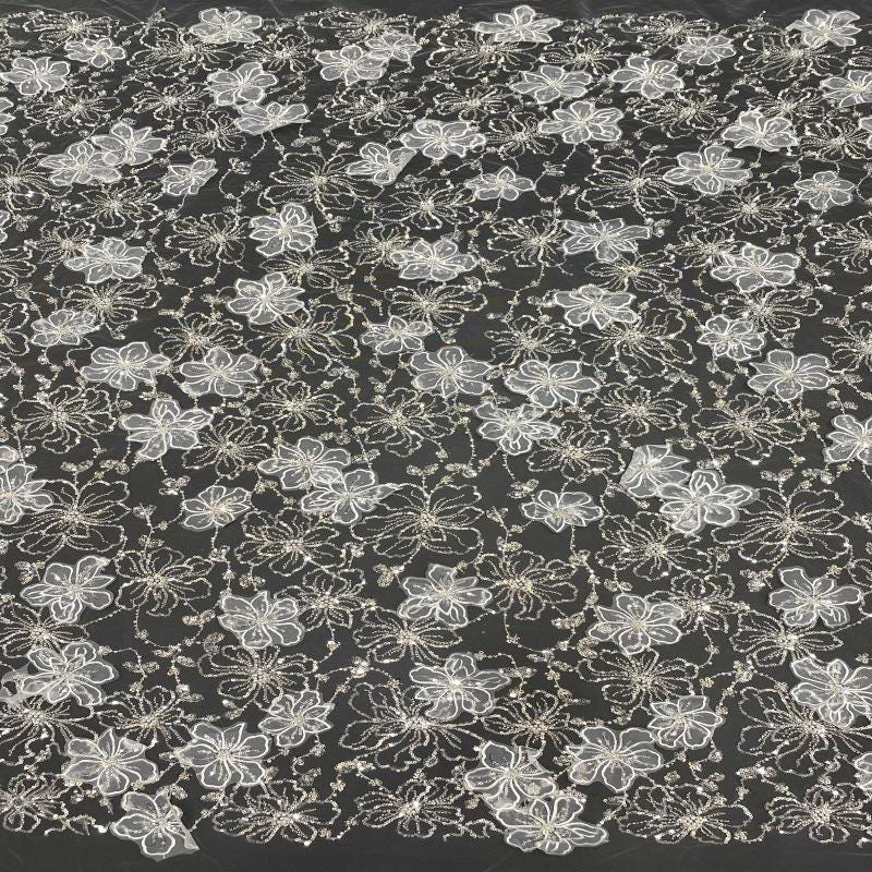 Floral Appliqu�� Lace Fabric: Beaded Sequin Embroidery, Bridal Dress Mate