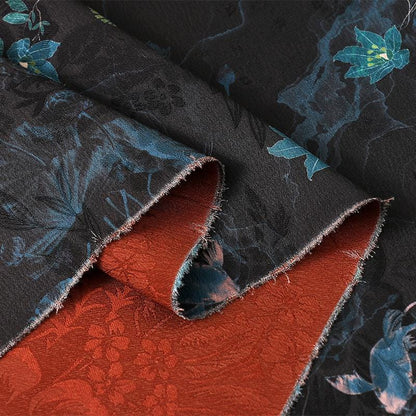 Floral Tea Silk Satin Fabric: Ancient Tuberose Print, 59" Wide