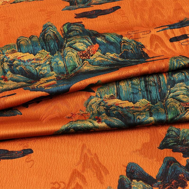 Landscape Tea Silk Satin Fabric: 59"W Upholstery & Costume