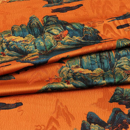 Landscape Tea Silk Satin Fabric: 59"W Upholstery & Costume