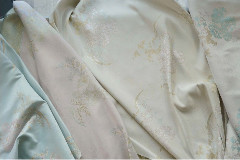Gold Bird Flower Jacquard Damask Fabric: Rayon Blend Sewing Material