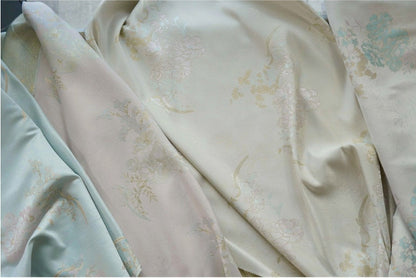 Gold Bird Flower Jacquard Damask Fabric: Rayon Blend Sewing Material