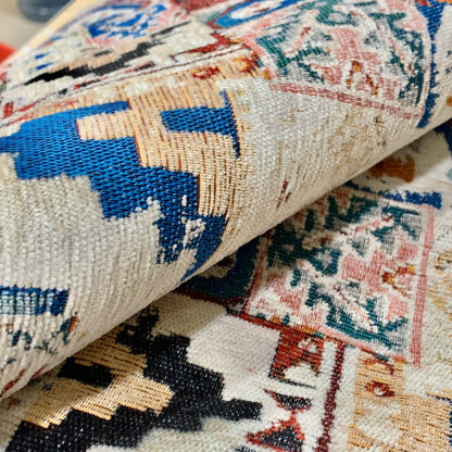 Tissu d'ameublement chenille abstrait : motif tapisserie, 150 cm de large