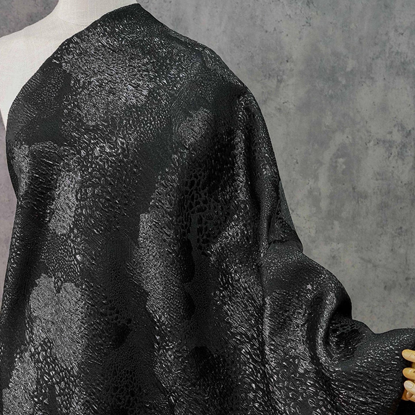 Black & Gold Jacquard Fabric: 3D Texture Upholstery, Prom Dress Sewing, 54" Wide