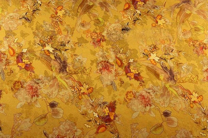 Tissu satiné de soie à motif floral thé : 150 cm de large, imprimé numérique abricot