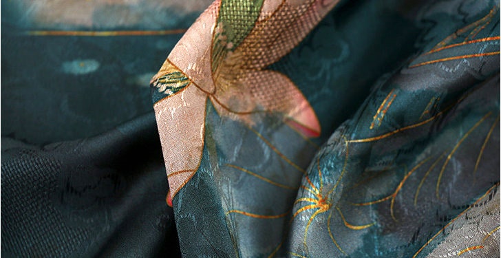 Emerald Satin Fabric: Floral Print, 59" Wide, Sewing & Upholstery