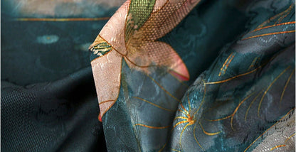 Emerald Satin Fabric: Floral Print, 59" Wide, Sewing & Upholstery