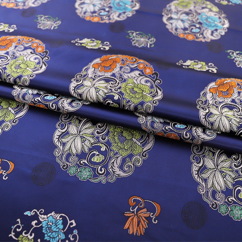 Floral Jacquard Brocade Fabric: Chinese Mongolian Style, 29.5" Wide