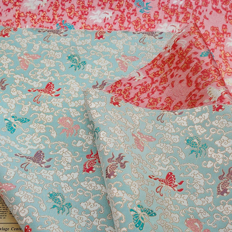 Butterfly Brocade Fabric: Gold Thread Nishijin Kimono Fabric, 57"W