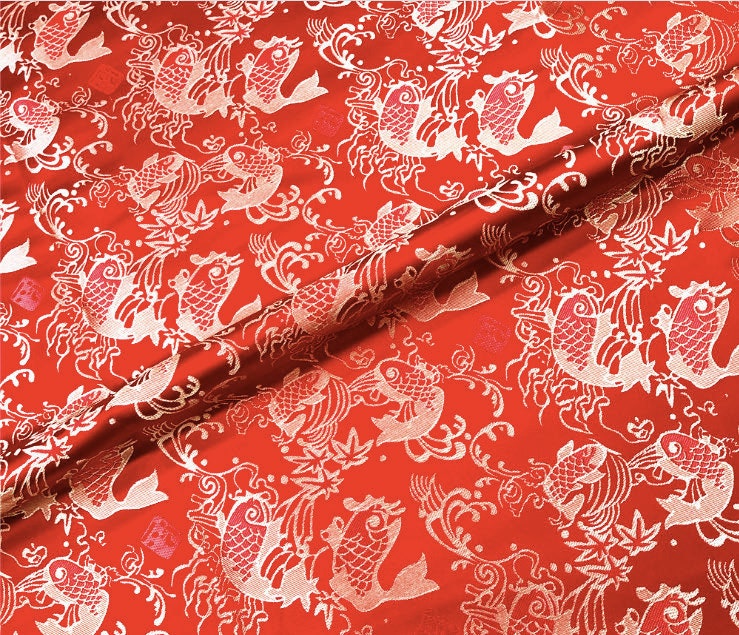 Tissu brocart de soie : motif porte de carpes et de dragons, tissu pour cheongsam de 150 cm de large
