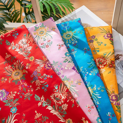 Floral Silk Brocade Fabric: 59"W Rayon Upholstery & Drapery - By The Meter
