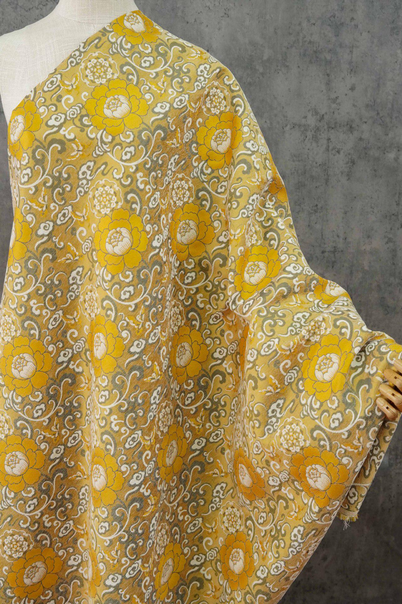 Jacquard Lotus & Butterfly Fabric: Autumn/Winter Vest Material, 59" Wide