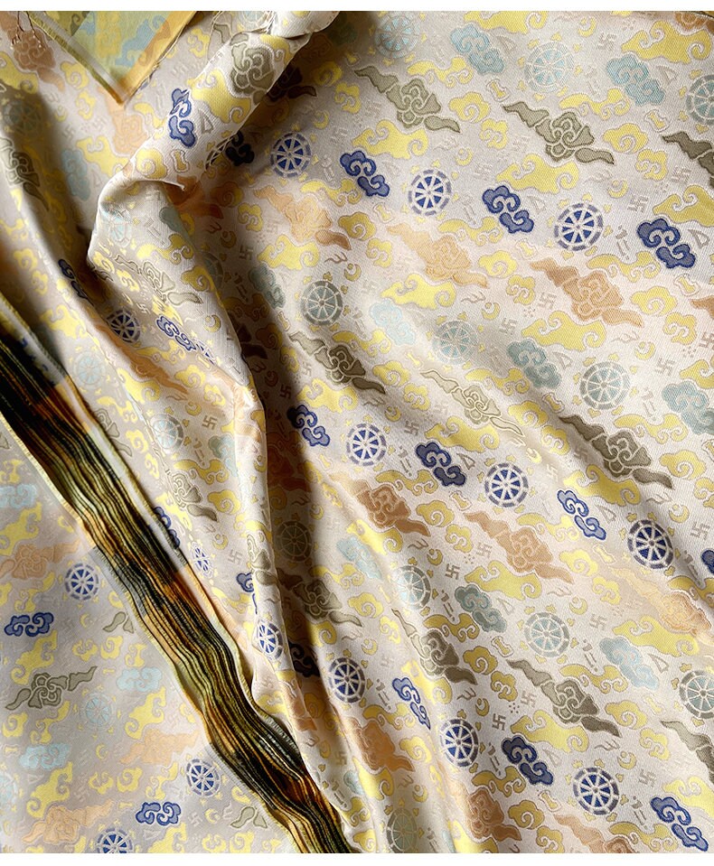 Lucky Cloud Wheel Brocade Fabric: Silk Rayon Blend, Cheongsam, Tibetan Robe