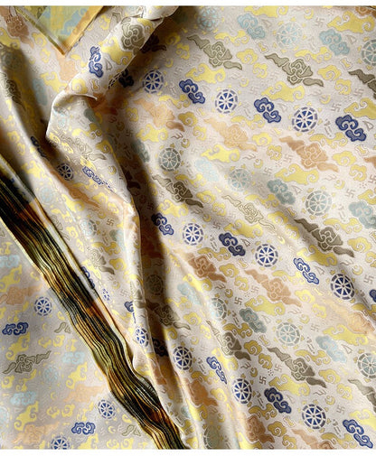Lucky Cloud Wheel Brocade Fabric: Silk Rayon Blend, Cheongsam, Tibetan Robe