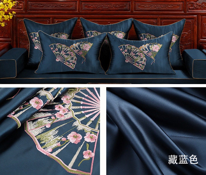Embroidered Fan Brocade Fabric: Rayon Cushion Cover, Upholstery (40x70cm)