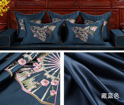 Embroidered Fan Brocade Fabric: Rayon Cushion Cover, Upholstery (40x70cm)