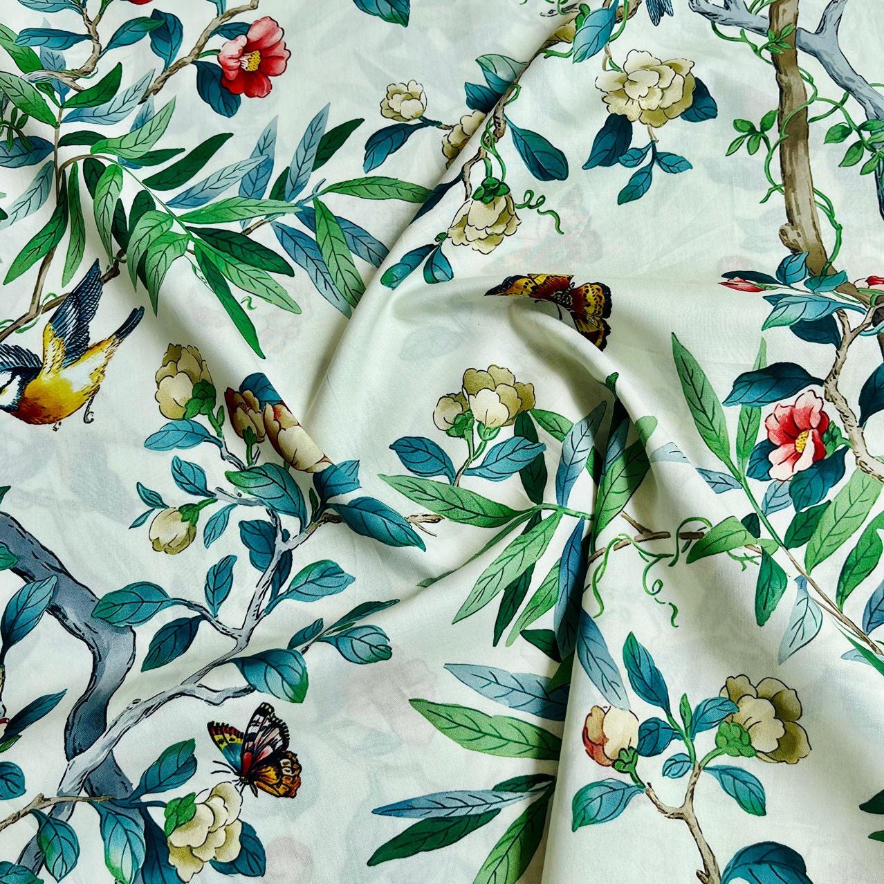 Floral Bird Print Cotton Fabric: 59" Wide Sewing Quilting