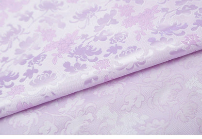 Tissu brocart à motifs floraux : rose et lilas, pour ameublement, costumes et décoration - 89 cm de large