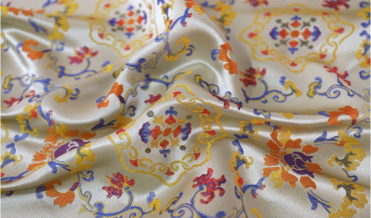 Floral Brocade Fabric: 59"W Chinese Silk Rayon Damask