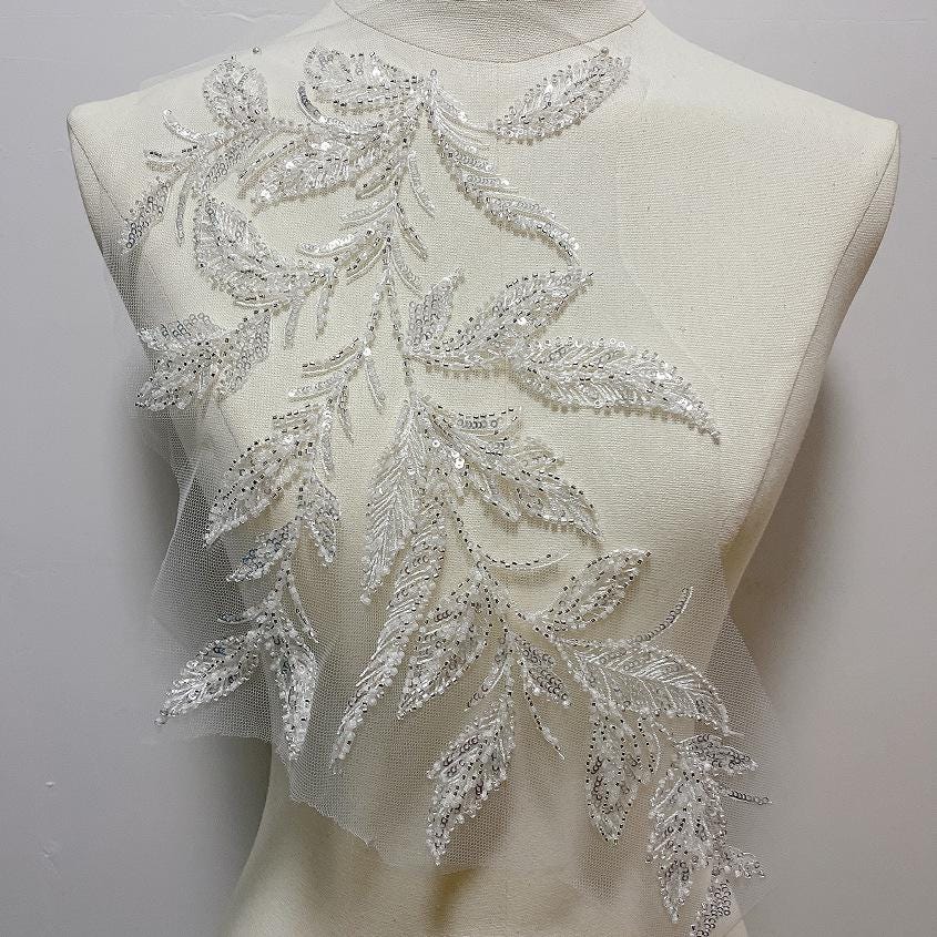 Embroidered Lace Trim: Light Ivory Bridal Veil Fabric with Sequins
