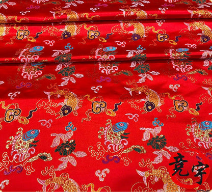 Silk Brocade Fabric: Carp Leaping Dragon Gate Pattern, 59"W
